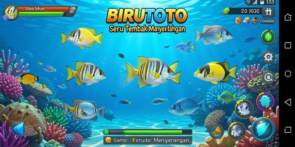 Tampilan gameplay BIRUTOTO dengan aksi Tembak Ikan yang seru.