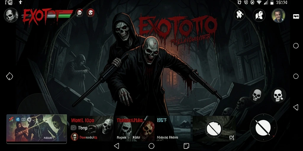 Screenshot gameplay dari EXOTOTO yang menampilkan suasana horor yang menakutkan.