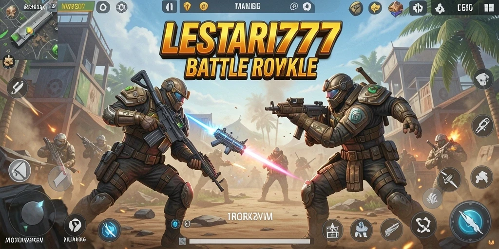Screenshot gameplay LESTARI777 menampilkan aksi Battle Royale yang intens.