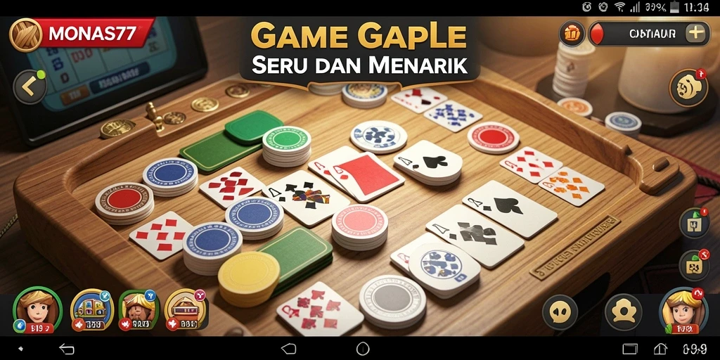 Screenshot gameplay seru MONAS77 dengan fitur Gaple.