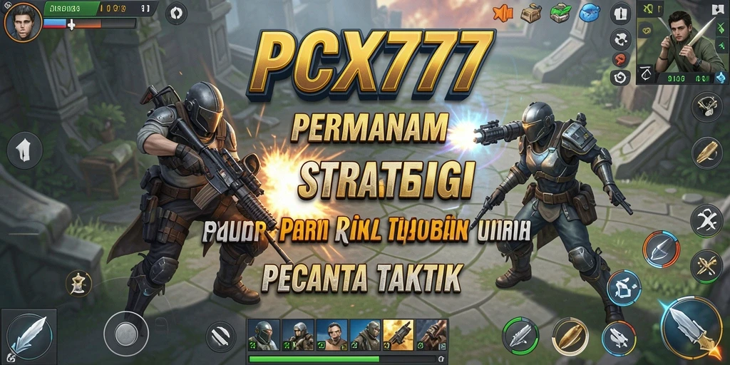 Tangkapan layar utama PCX777 menampilkan aksi strategis mendebarkan di medan perang.