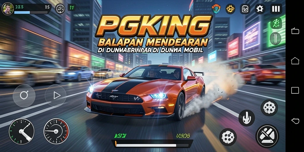 Tangkapan layar PGKING dengan aksi balapan yang mendebarkan.