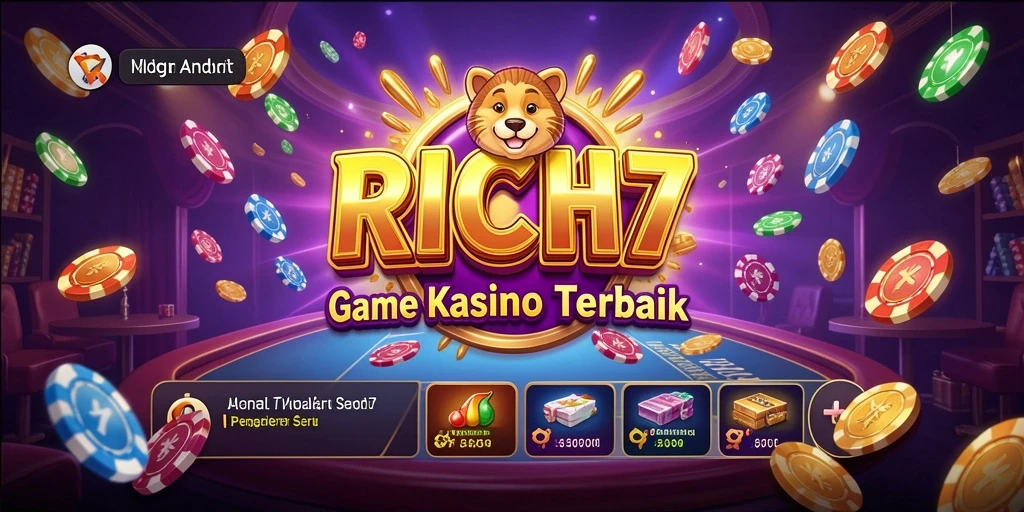 Tampilan gameplay seru di RICH7 dengan slot dan kartu.