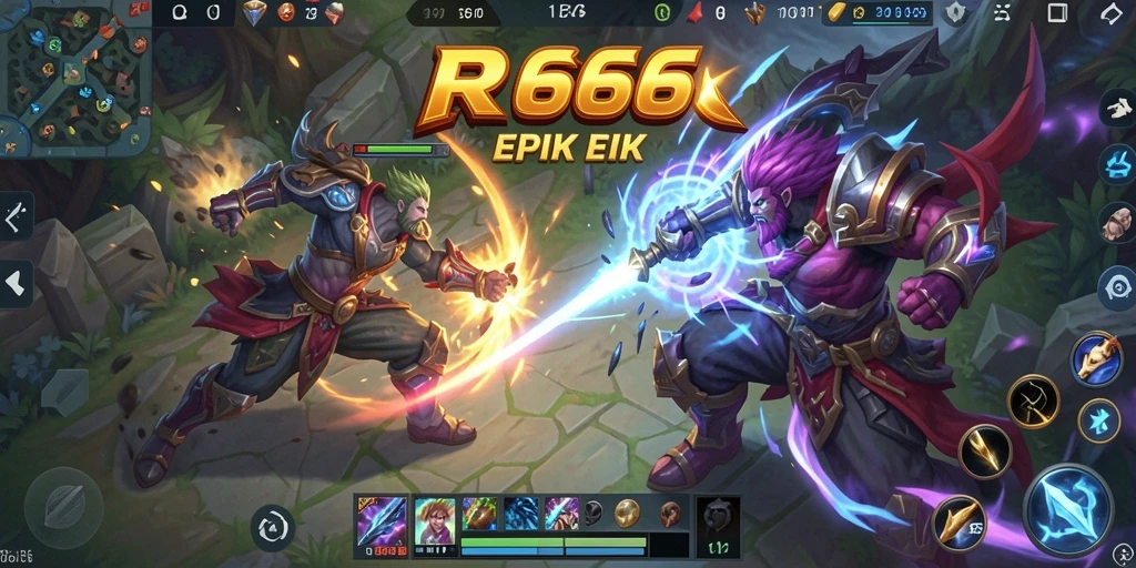 Screenshot gameplay dari RR666 menunjukkan pertarungan seru di dalam arena MOBA.