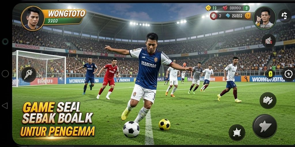 Tangkapan layar gameplay WONGTOTO menampilkan aksi seru pertandingan sepak bola.